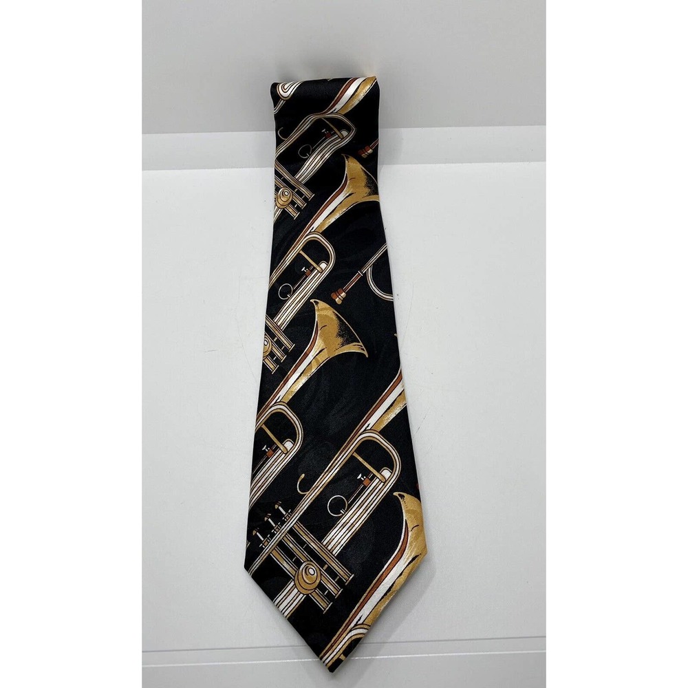 Steven Harris Handmade Tie Black W/Brass Trumpets Band Music Teacher Gift